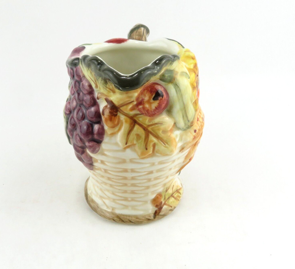 Autumn Fall Ceramic Creamer Mini Pitcher Beige Wicker Appearance w/ Vegetables