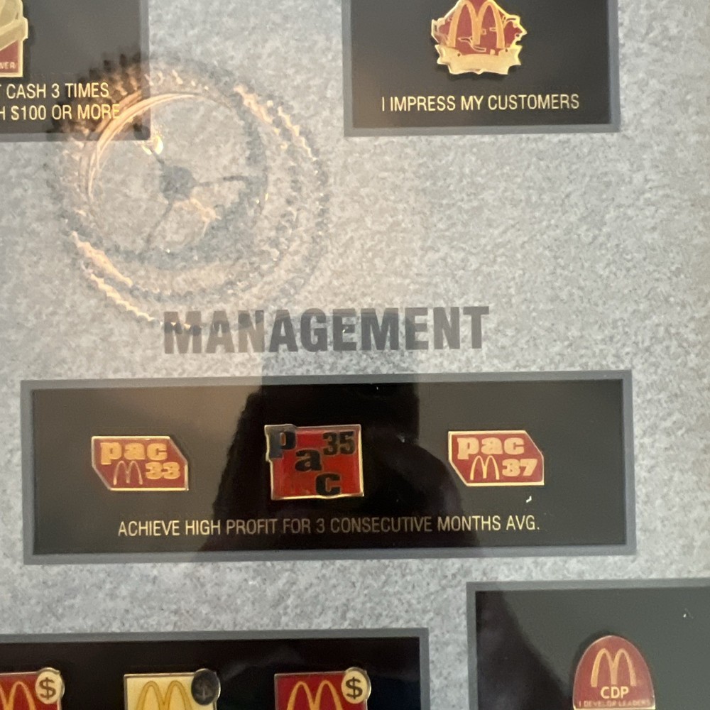 25”x13” Framed McDonald’s Recognition Program Display Pin Set With 25 Pins