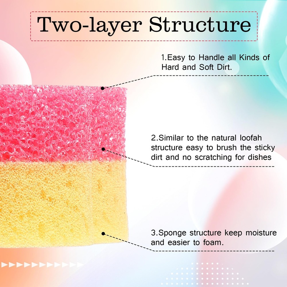 3 Pcs Dual Sided Scrub Sponge Multi Functional Cute Temperature Sensitive