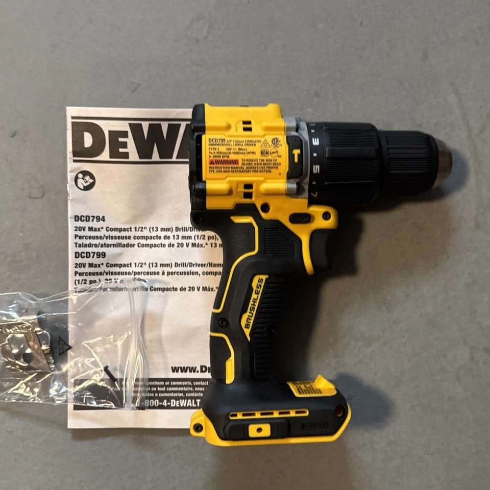 DEWALT DCD799B 20V MAX ATOMIC BRUSHLESS 1/2” Hammer Drill (Tool Only)