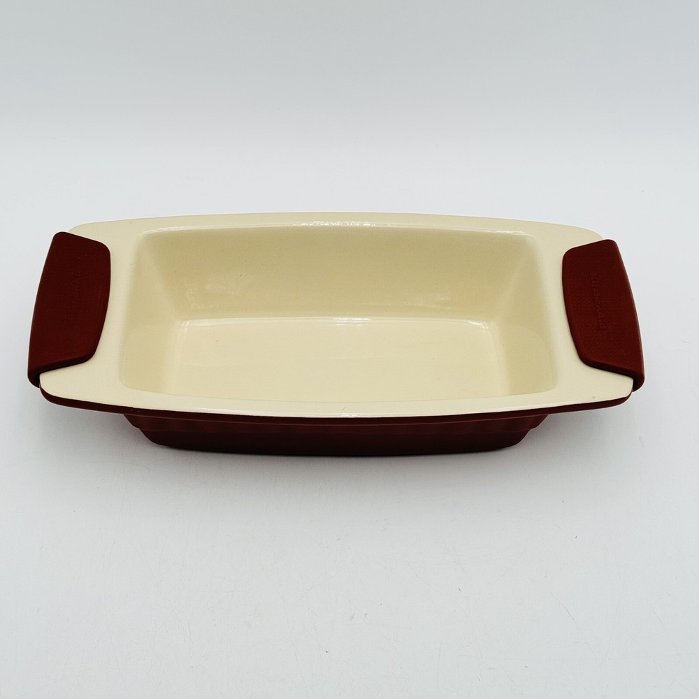 KitchenAid Loaf Pan Bread Casserole Dish Ceramic Stoneware Maroon Handle 1 Qt