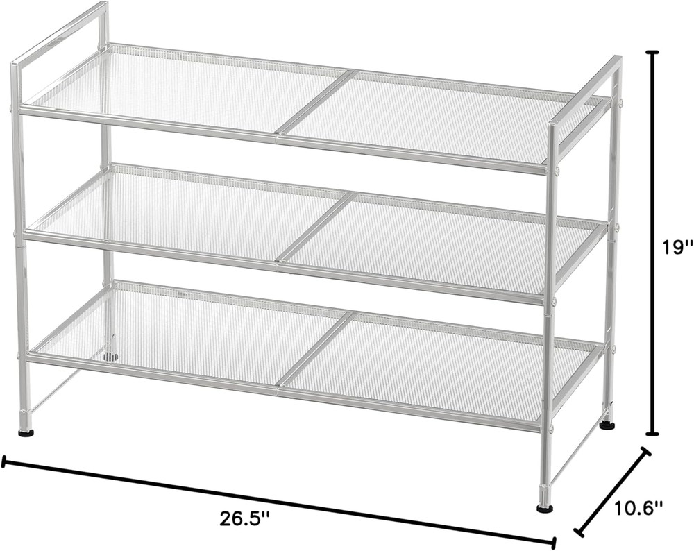 3-Tier Stackable Mesh Shoe Rack, Silver