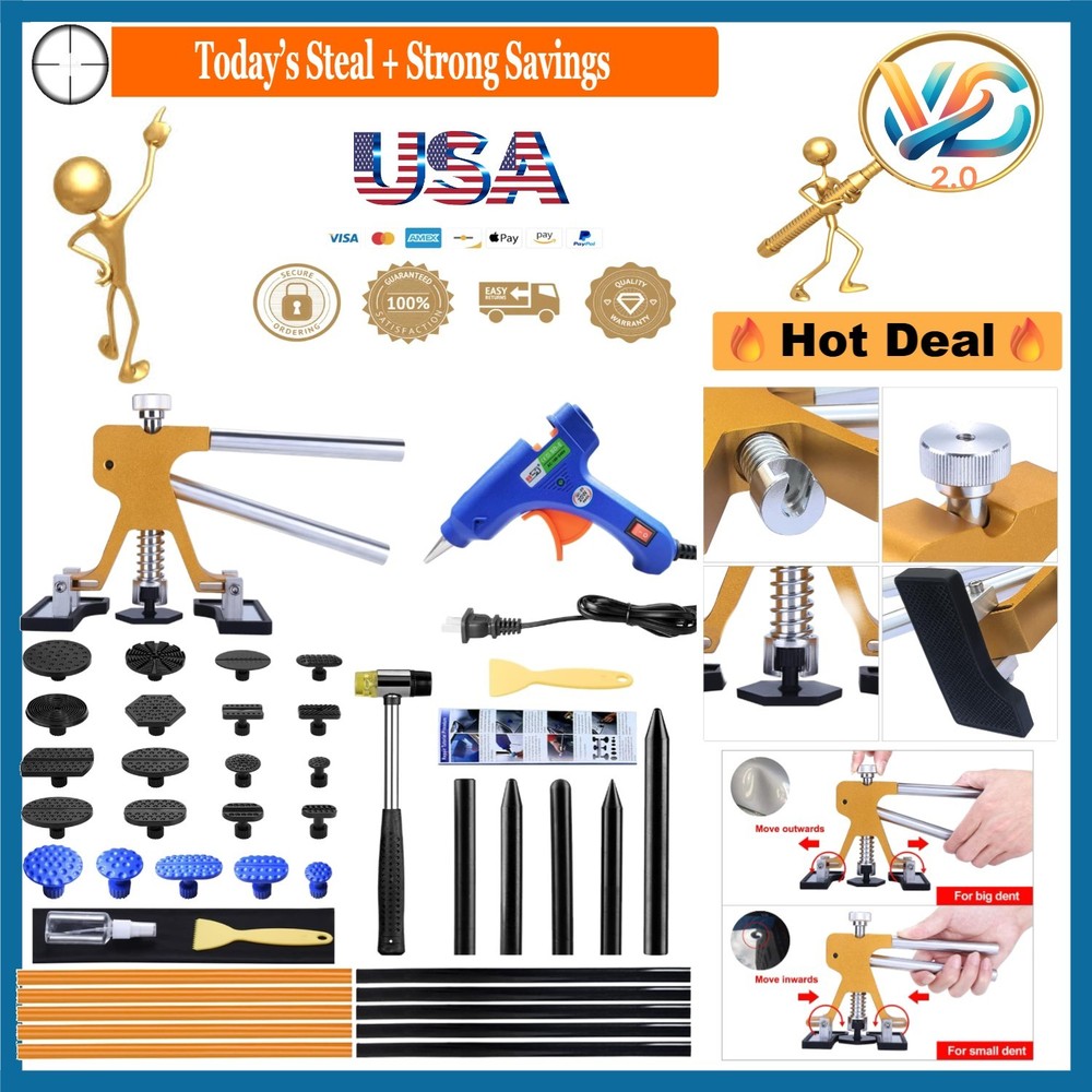 Auto Dent Puller Kit with Adjustable Golden Lifter & 21-Size Tabs