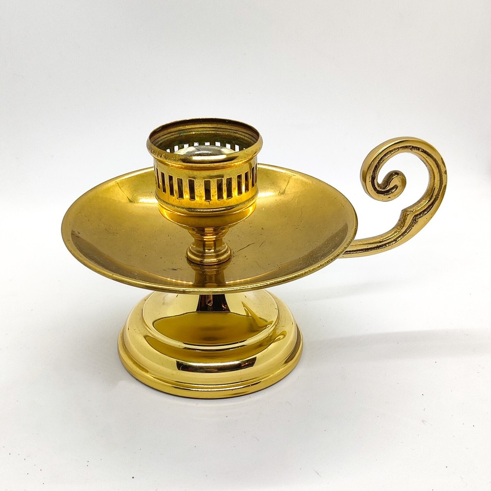 Vintage Brass Candle Holder With Curled Handle