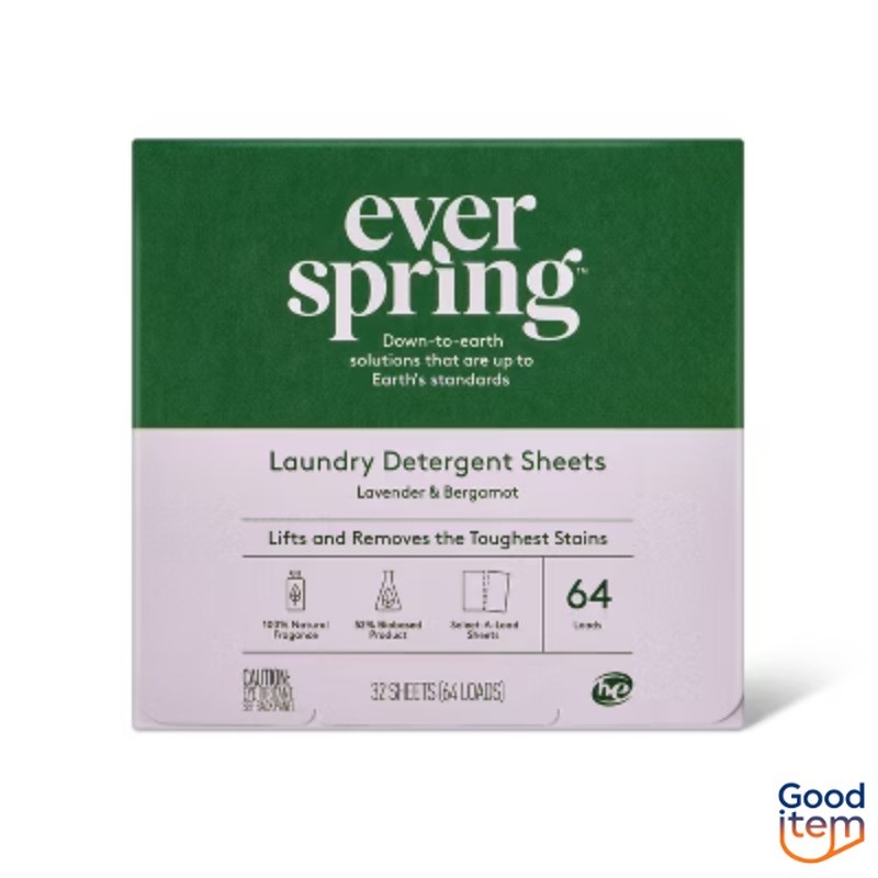 Lavender & Bergamot Laundry Detergent Sheets - 64 Loads - Everspring™