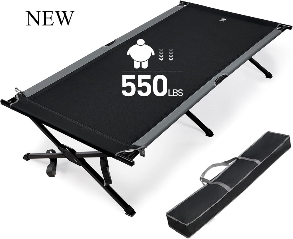 EVER ADVANCED Extra Wide Camping Cot, Support to 550 lbs, Black