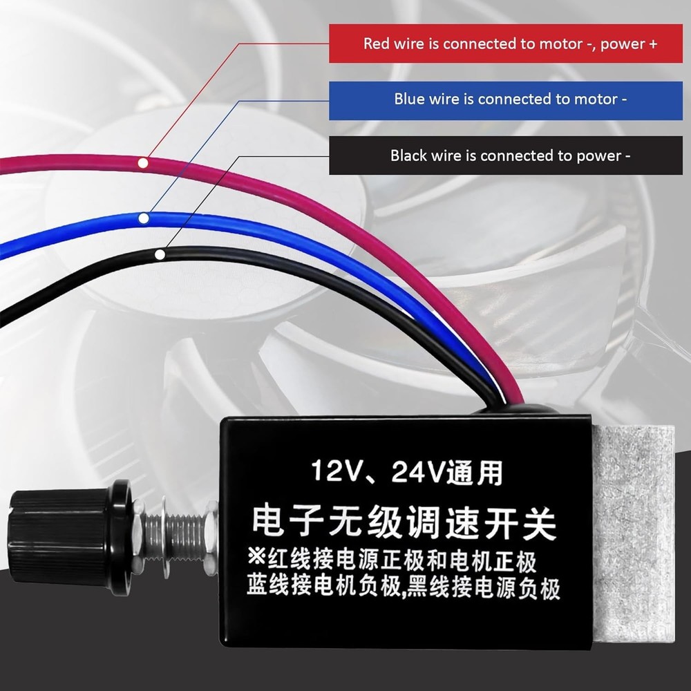 DC Motor Speed Controller Universal 12V 24V 10A Electronic Stepless black