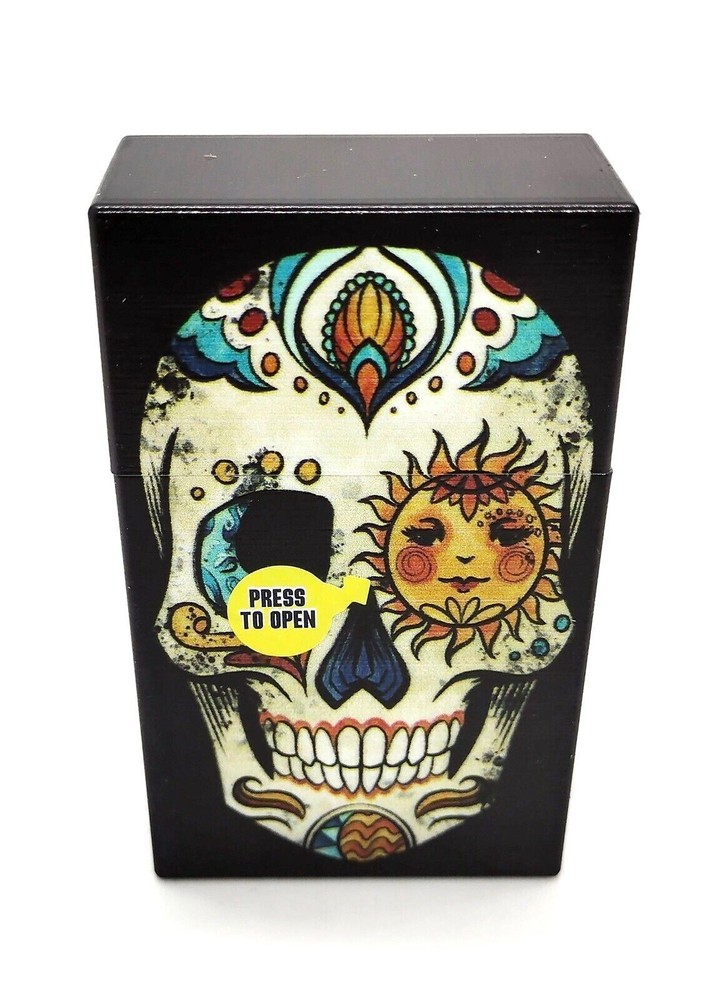 Smokezilla Mini Sugar Skull Multi-Use 3 Compartment Cigarette Lighter Case