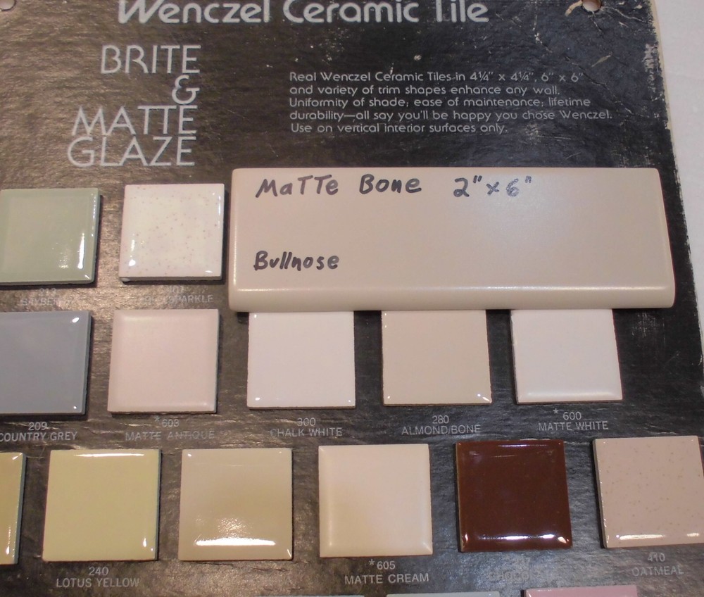 1 pc. Matte Bone - Almond: Ceramic Bullnose Tile 2” X 6” Flat-Surface Type, NEW