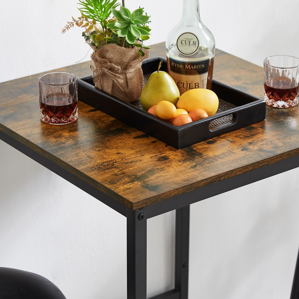 Bar Table Set with 2 Bar stools PU Soft Seat with Backrest Rustic Brown