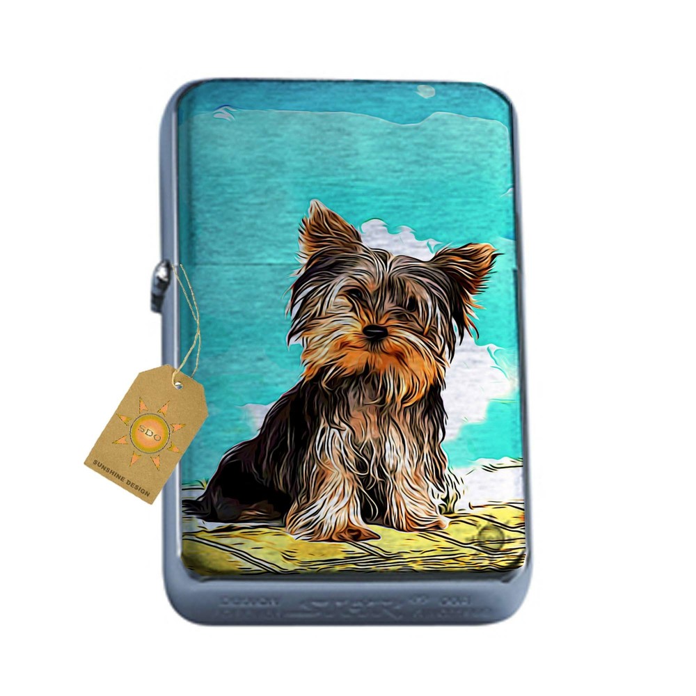 Adorable Yorkshire Terrier Puppy Pocket Lighter Silver