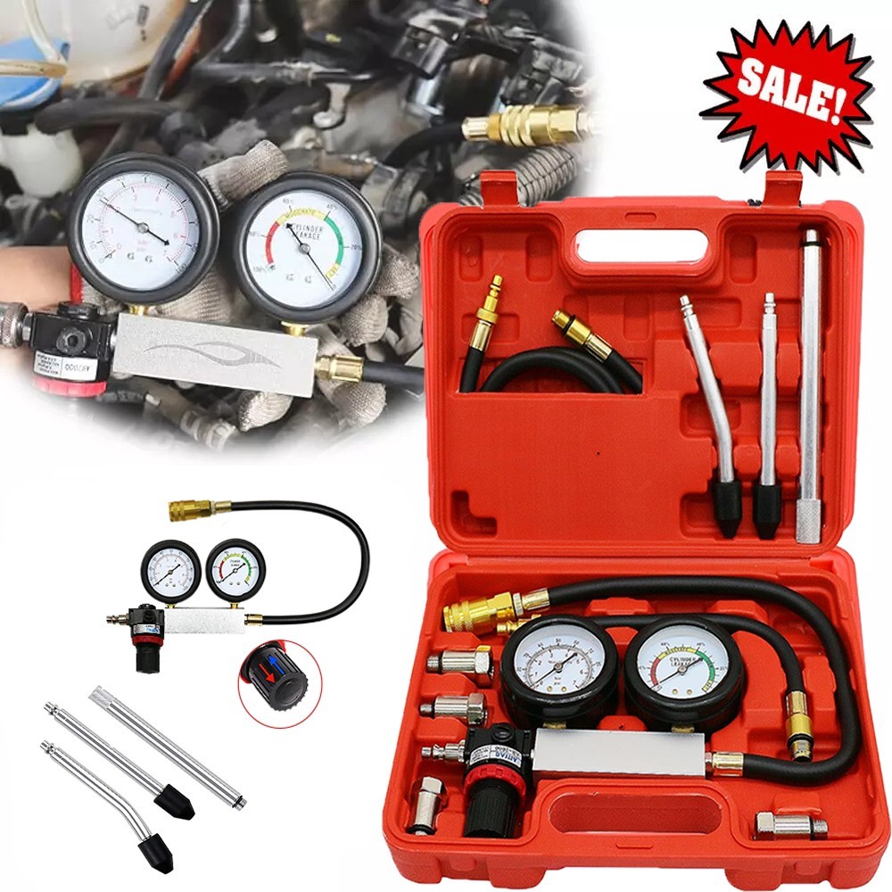 Cylinder Leak Down Tester, Petrol Engine Compression Leakage Detector Tool Kit