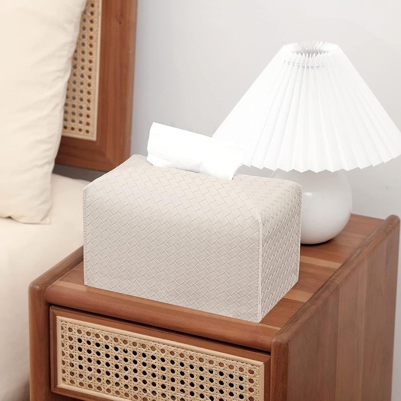 Faux Leather Tissue Box Cover Easy Refill Compact Modern Decorative Holder New