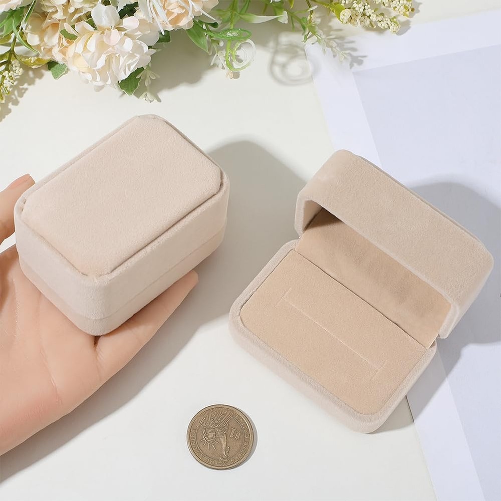 Beebeecraft 2Pcs Velvet Couple Ring Boxes 2x3x1.6 Inch Small Rectangle Classi...