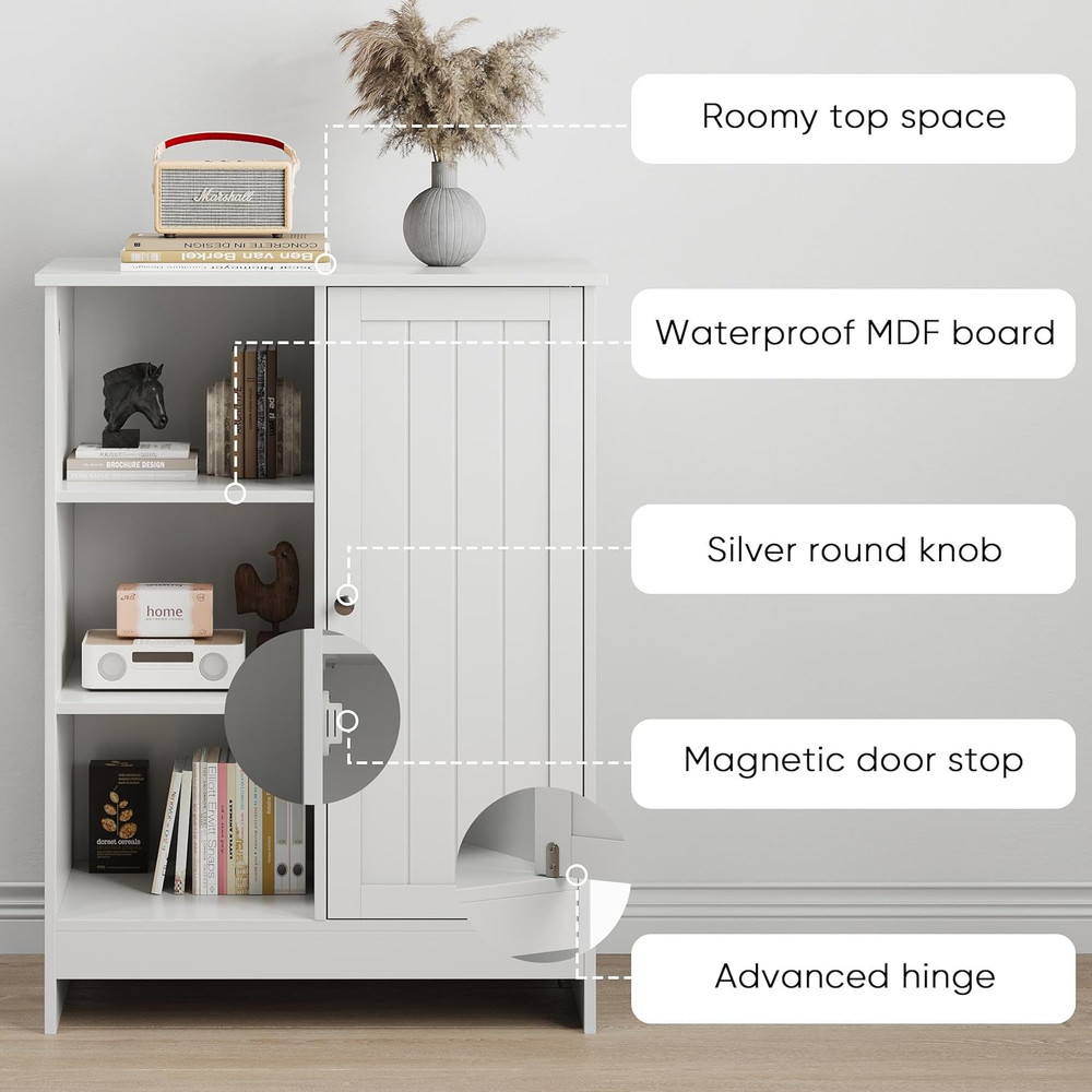 Kezlar White Mid-Century Modern Storage Sideboard with Adjustable Shelves