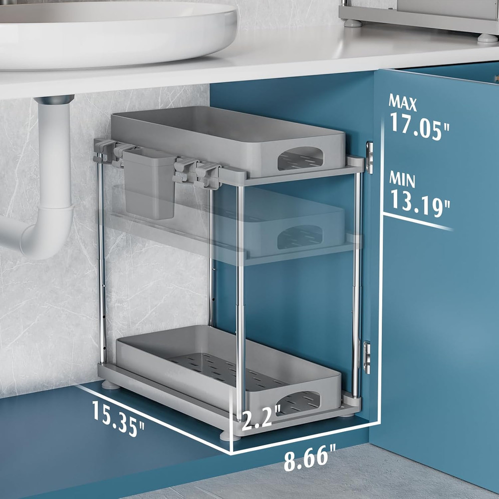 Under Sink Organizers and Storage, 2 Pack under Kitchen Bathroom Sink Organizer,