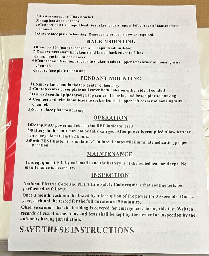 Emergency Light Exit Sign 1-Pack Exit Combo with Battery Backup Store Retail