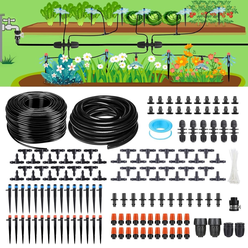 256FT Automatic Drip Irrigation System Kit,Automatic Garden Watering Misting ...