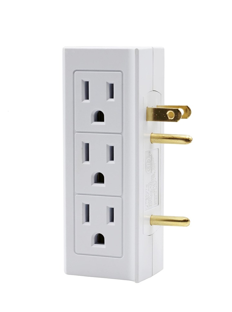 6 Outlet Vertical Extender Wall Tap - Split 2 Outlets Into 6 Grounded with Si...