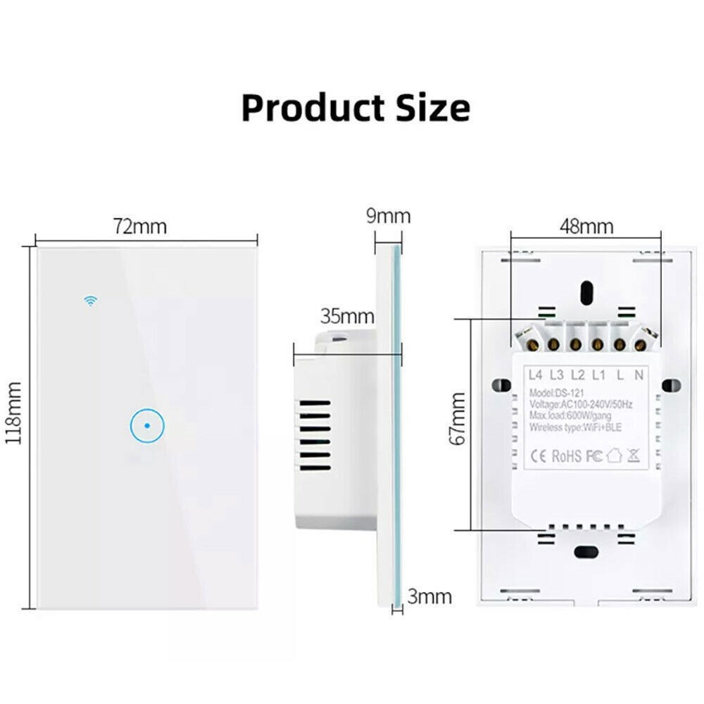 Tuya WIFI Smart Wall Light Touch Glass Panel Switch App Voice Control
