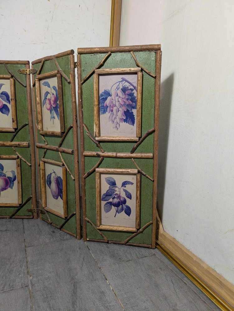 Vintage Rustic Twig Table Top 3-Panel Folding Screen Victorian Boho Chic Asian