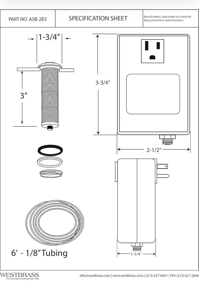 White Air Activated Garbage Disposal Switch Brass Button Compact Installation...