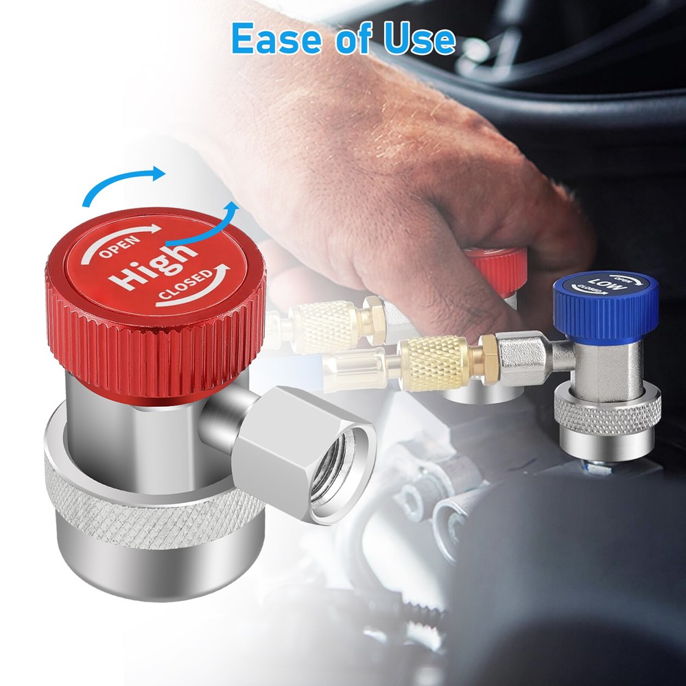 2x R134A Quick Coupler Adapter, Adjustable HP & LP Connector for Car AC System