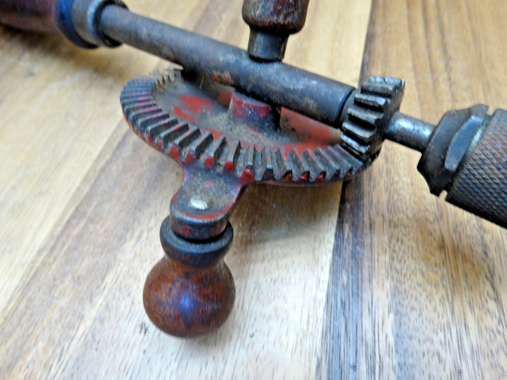 Vintage Egg Beater Hand Drill with Removable Bit Storage Handle Cap