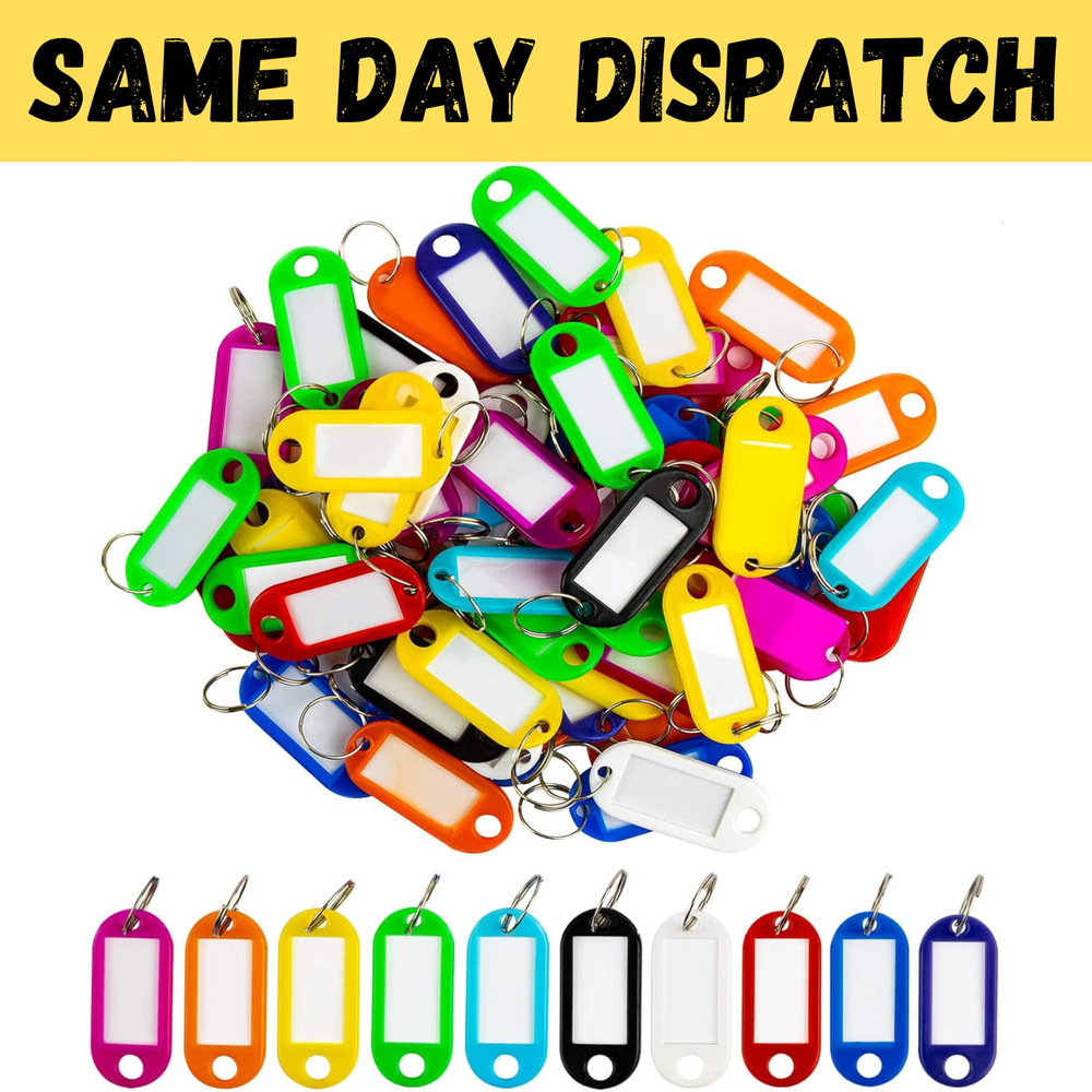 60 Pack Plastic Key Tags, Flexible Key Labels with Split Ring Label Window, Key