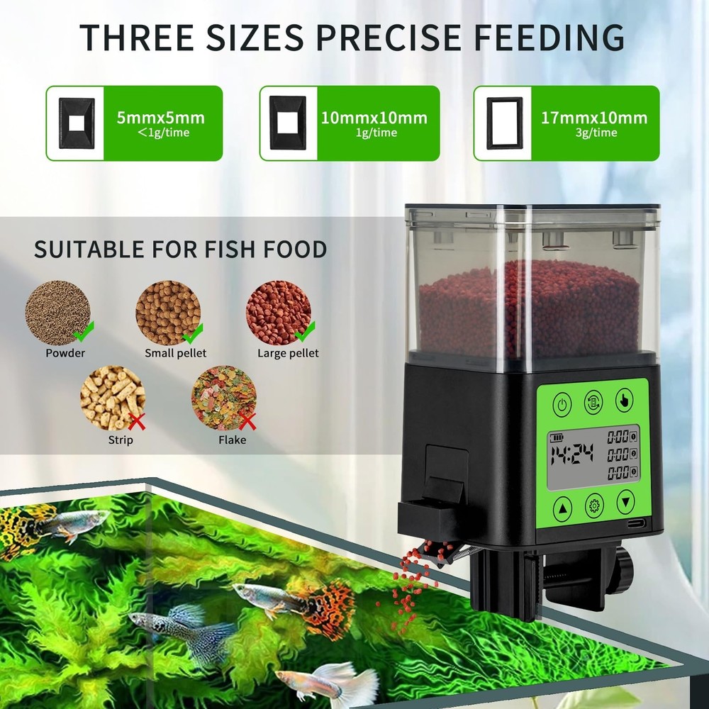 Automatic Fish Feeder for Aquarium with Timer, LCD Display 320ML Large Capaci...
