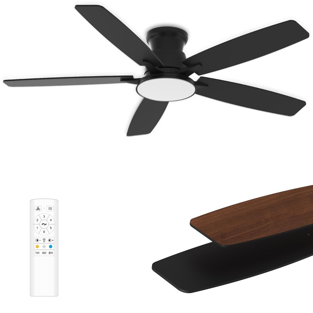Flush Mount Ceiling Fan with Light, 52 Inch, Remote Control, 3CCT Dimmable LE...