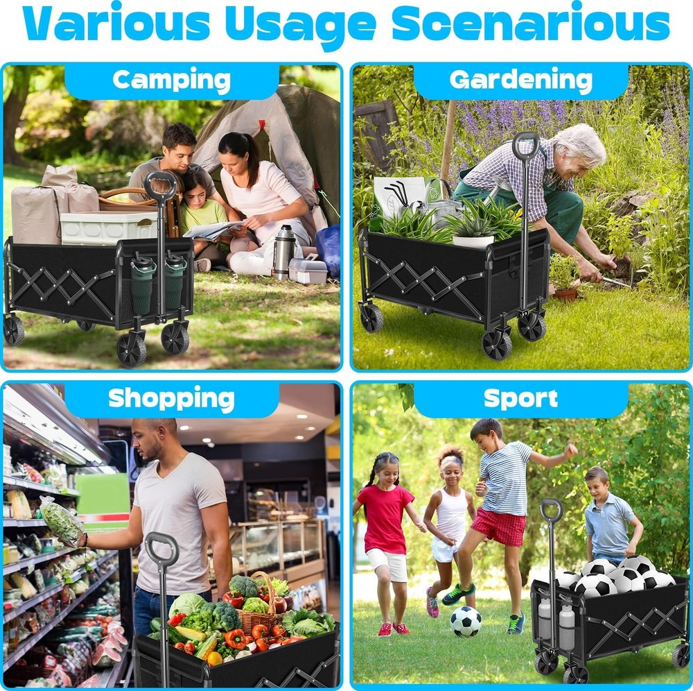 Wagons Carts Foldable,360lbs Collapsible Wagon Foldable Wagon with Wheels, Po...