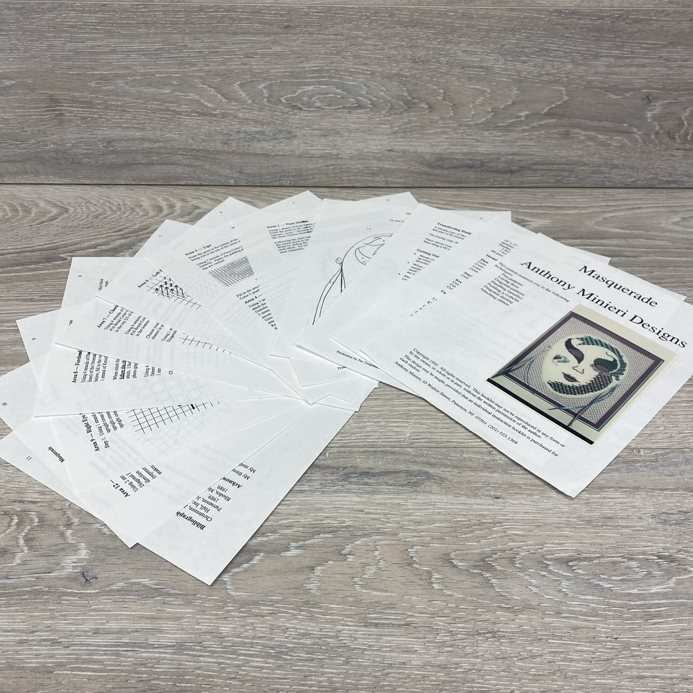 Tony Minieri Needlepoint Masquerade Mask Chart Pattern Guide ONLY Anthony AMD