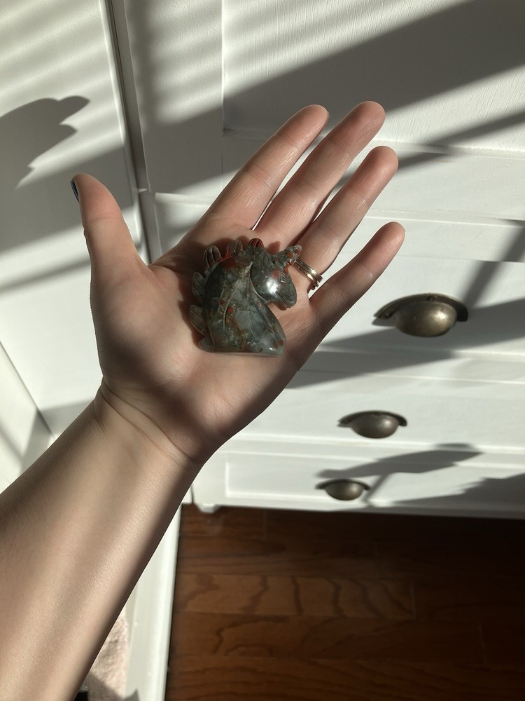 Bloodstone Crystal Unicorn Carving