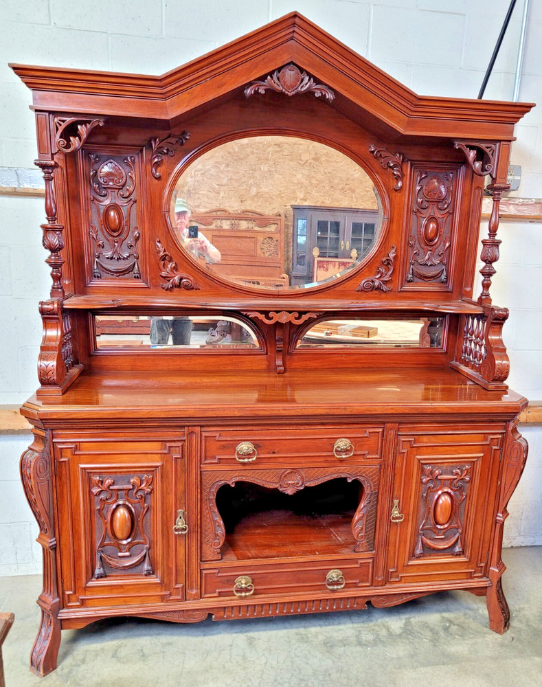 ANTIQUE VICTORIAN MAHOGANY SIDEBOARD BACKBAR