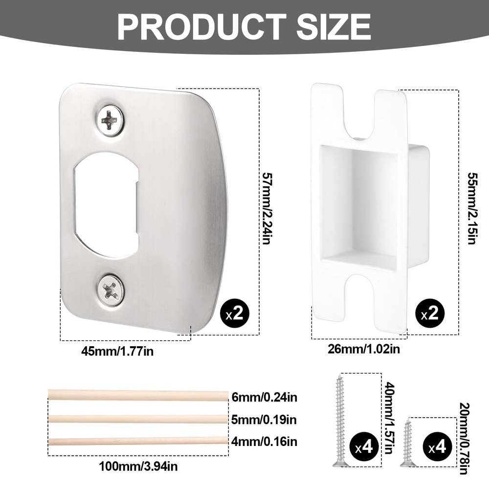 1 Set Door Strike Plate, Standard Latch Restorer Striker Medium, Silver