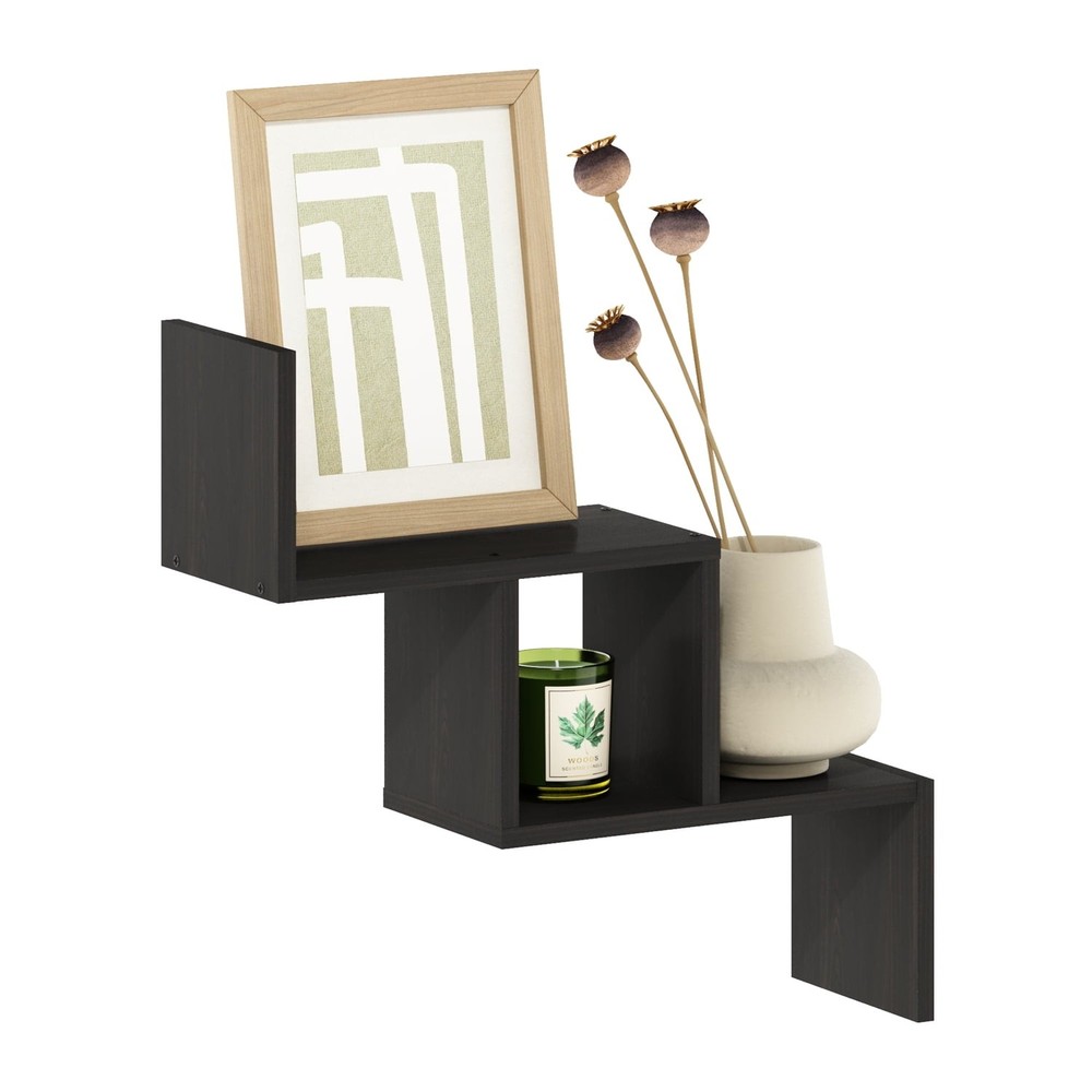 Wall Mount Floating Ladder Shelf in Espresso Durable Wood for Display