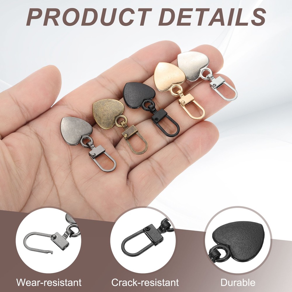 16 Pcs Zipper Pull, 1.77 Inch Metal 8 Type Zip Puller Zipper, Black