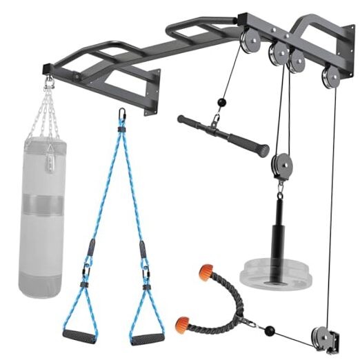48" Ceiling Mounted Pull Up Bar, Heavy Duty Multi-Grip 48" Cable Pulley System