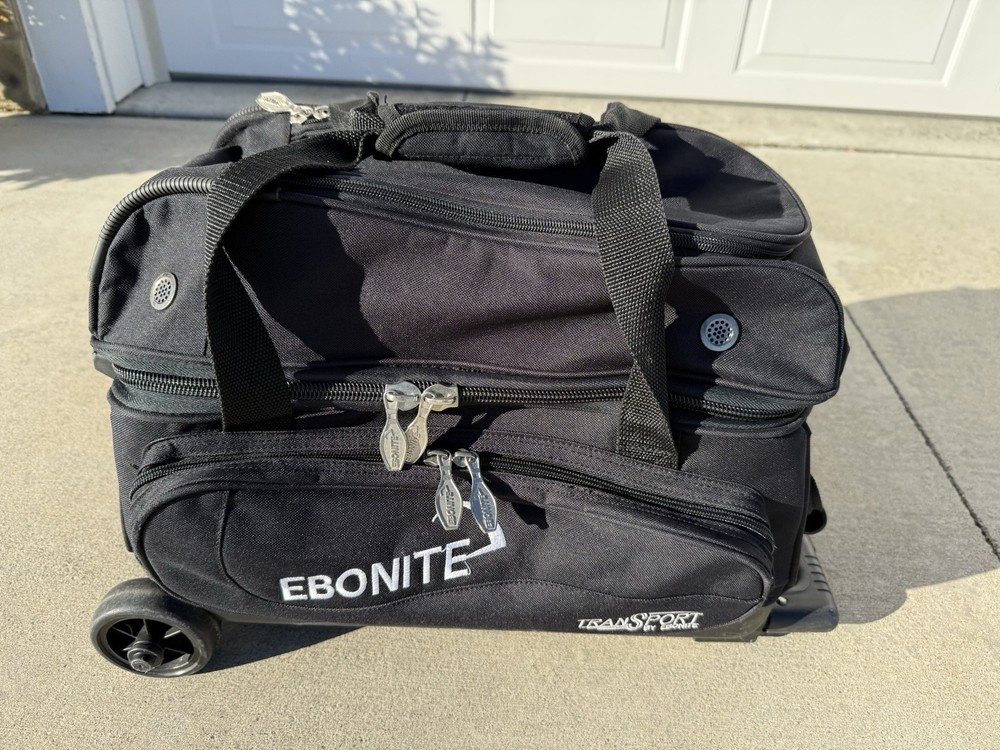 Ebonite 2 Ball Transport Telescoping Rolling Bowling Bag Black Great Condition