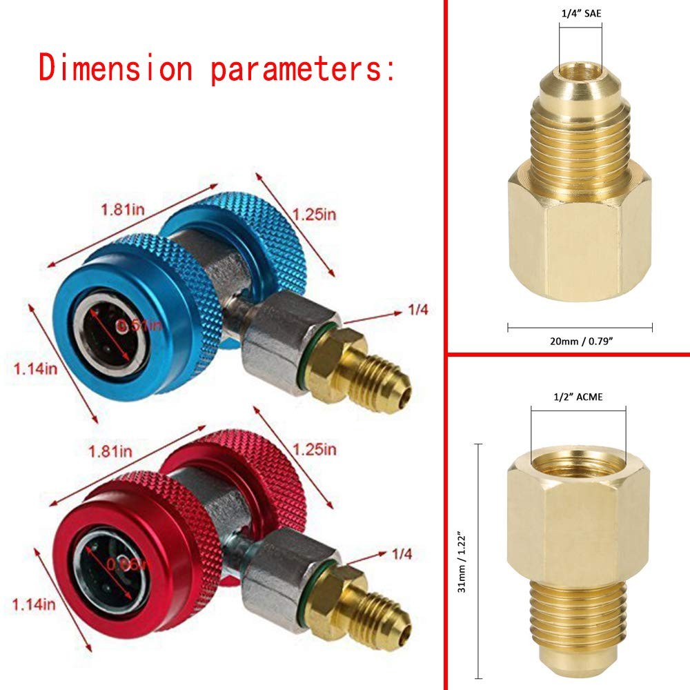 R134a Quick Coupler High Low Conversion Adapter Fittings Refrigerant Tool