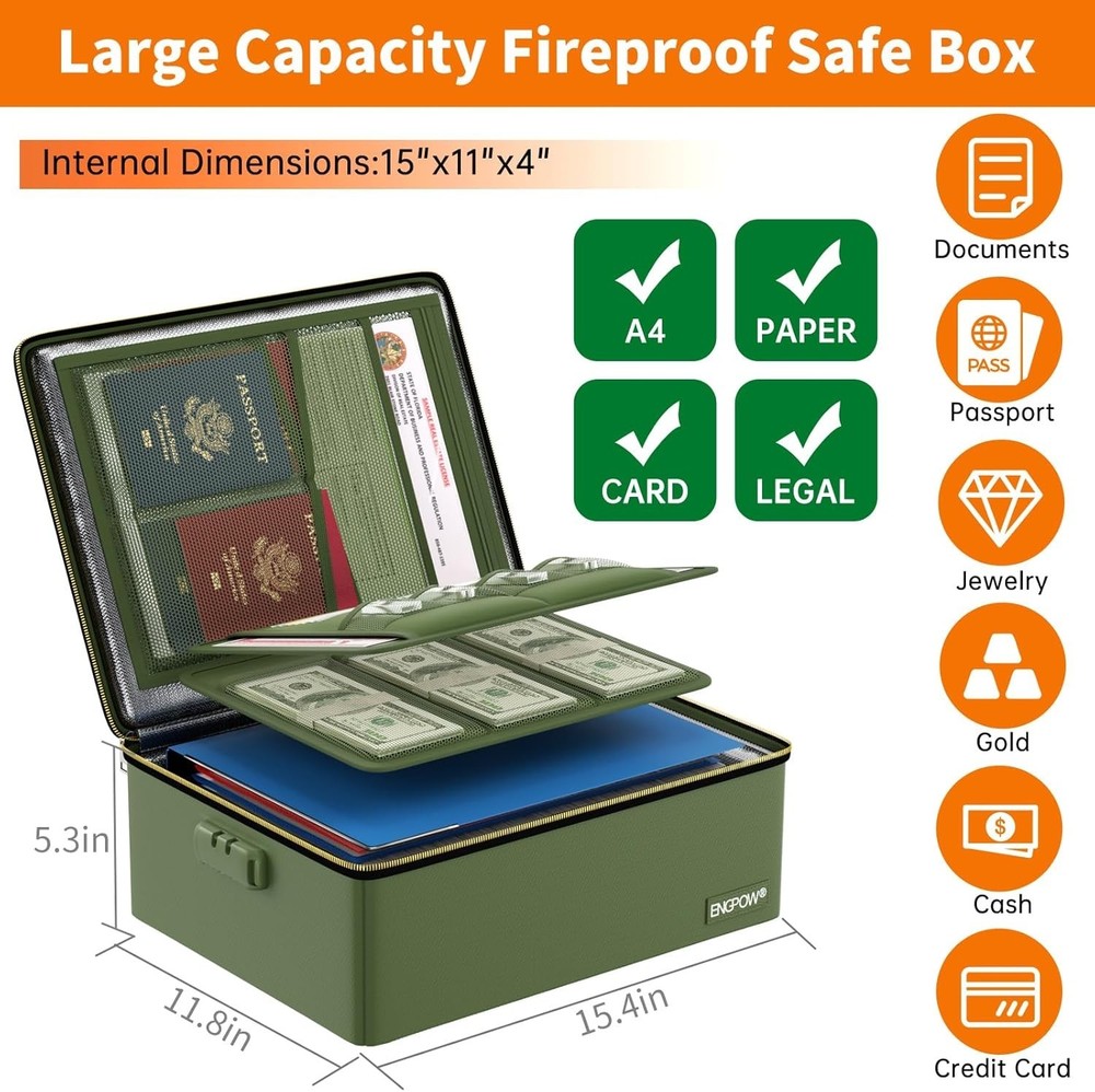 Versatile Fireproof Document Box with Thermal Insulation - For Home & Office Use