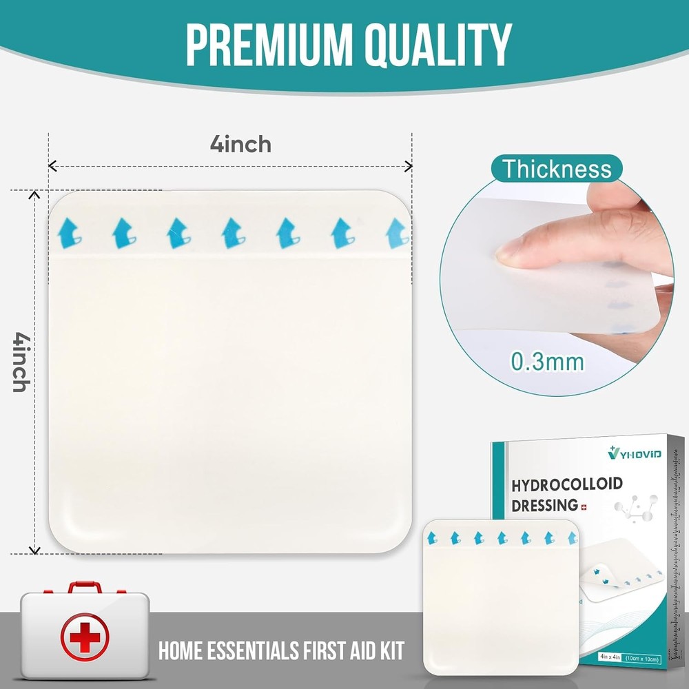 15 Pack Hydrocolloid Wound Dressing 4" x 4", Patch Bandages...
