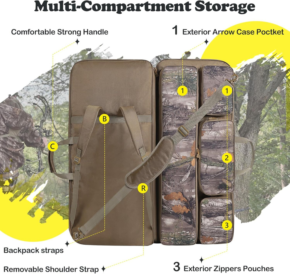 Soft Compound Bow Case Archery Bag Arrow Pockets Padded Backpack Carrying