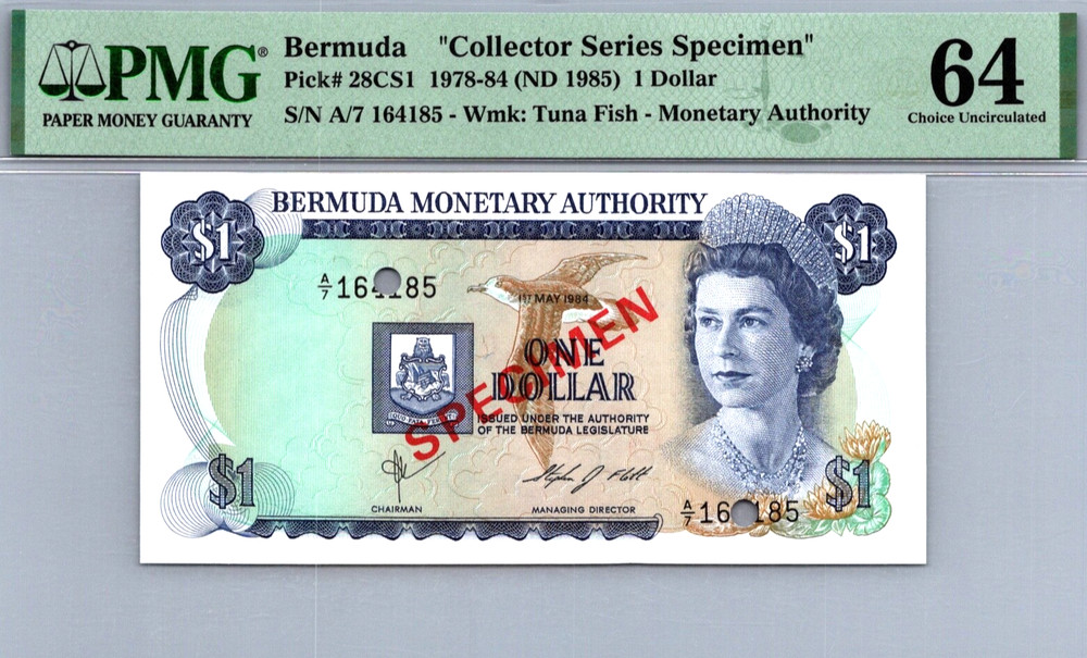Bermuda 1 Dollar 1978  " SPECIMEN PMG 64 UNC Pick # 28SC1