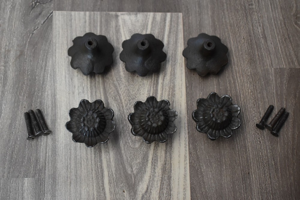 Vintage FLORAL cast iron cabinet drawer door knobs handle pull rustic Look 6pcs