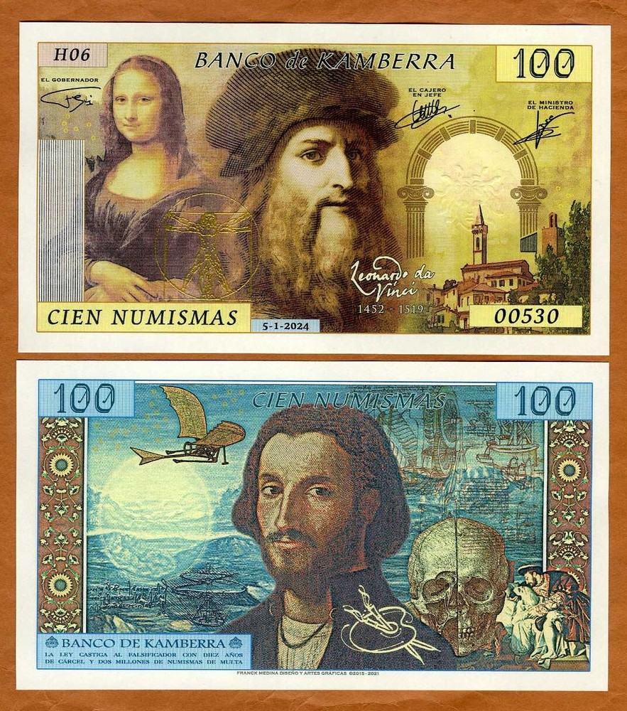 Kamberra, 100 Numismas, 2024, UNC Leonardo da Vinci, upgraded security