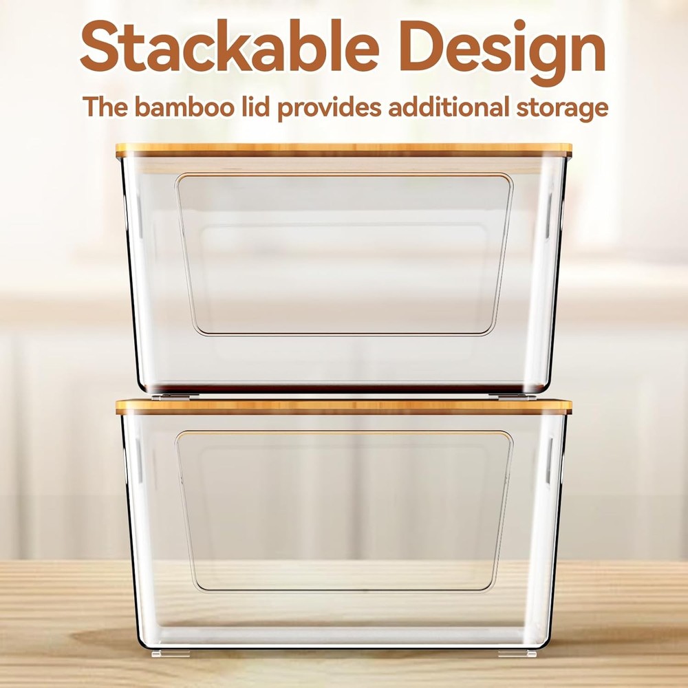 2 Pack Trash Bag Holder with Bamboo Lid, Stackable Trashbag Dispenser, Extra Lar