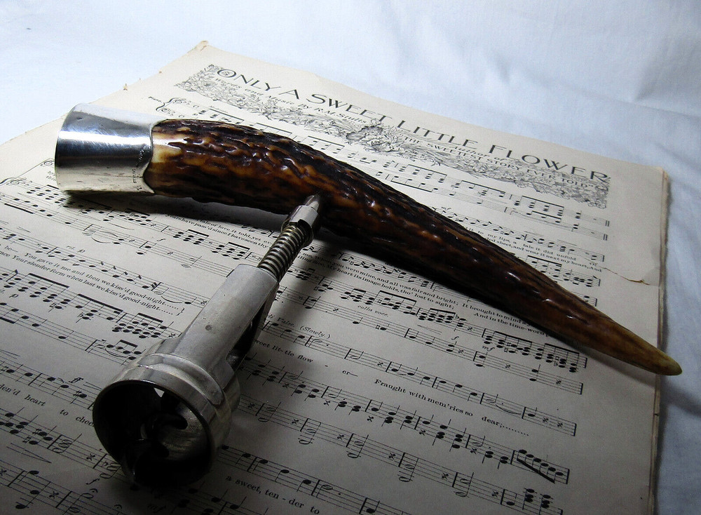 ❤️ JH JOHN HASSELBRING STERLING ANTLER CORKSCREW 9 7/8” CONTINUOUS TURNING