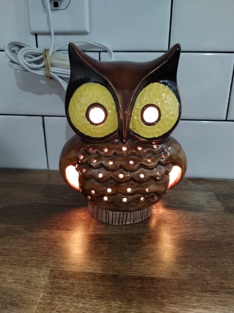 Vintage Ceramic Owl Night Light Table Lamp